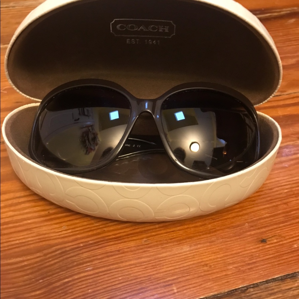 Coach brown sunglasses with case, $90